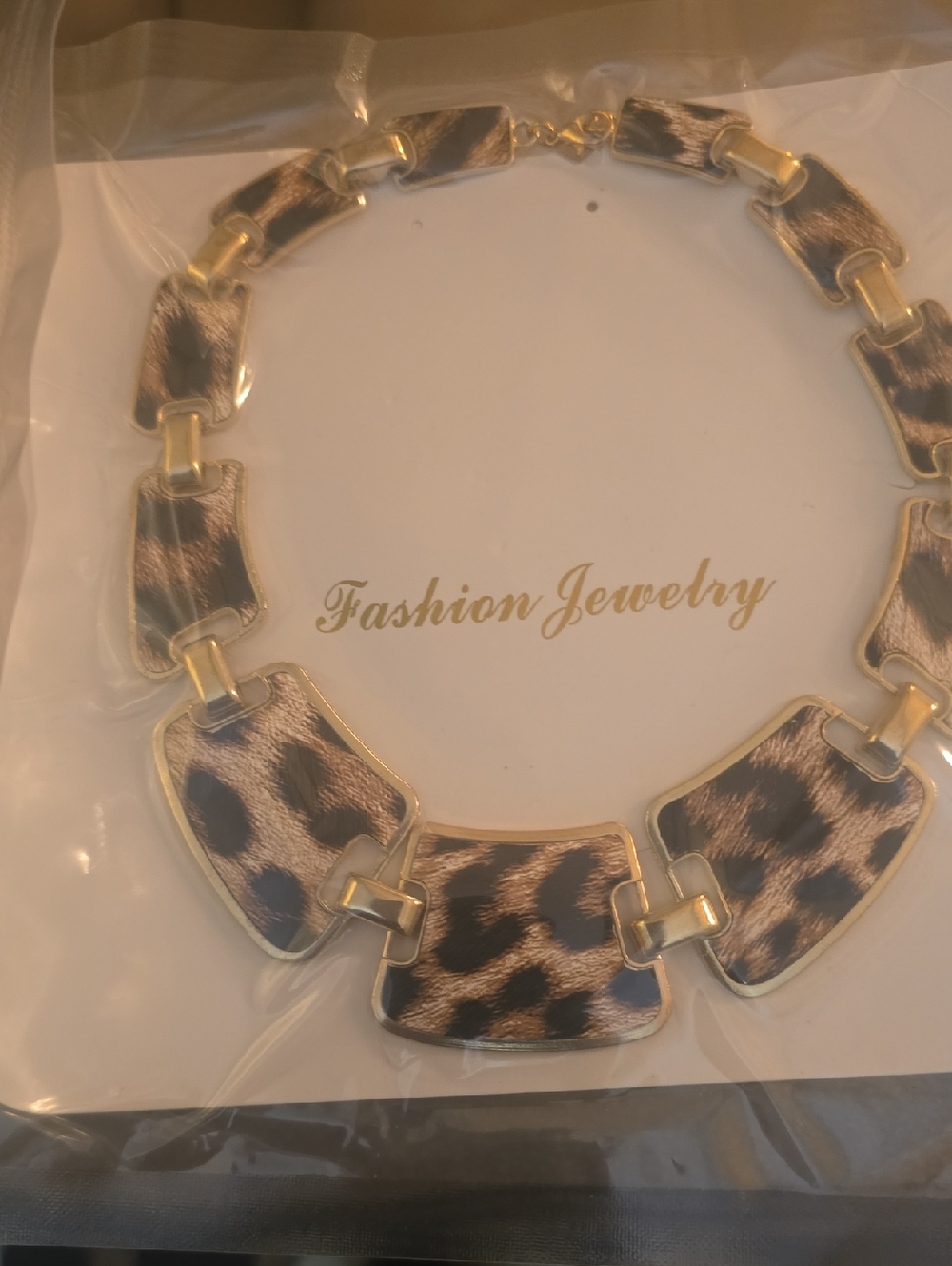 Fashion Jewelry Leopard Print Gold-Tone Statement Necklace